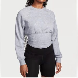 NWT, Victoria’s Secret Fleece Corset Crewneck Heather Gray Sweatshirt, Sz XS